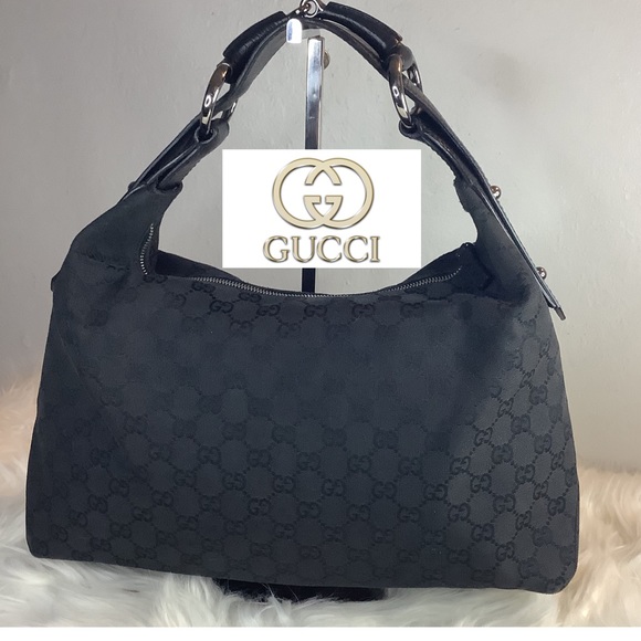 🖤❤️🔥 GUCCI Monogram Medium Horsebit Chain Hobo Black🖤 - Picture 2 of 11